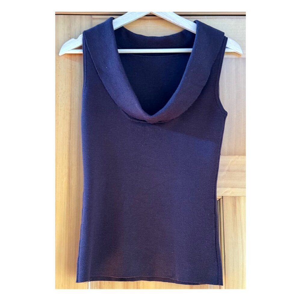 Cache Sz M - Coco-Brown Cowl-neck sleeveless Sweater Top